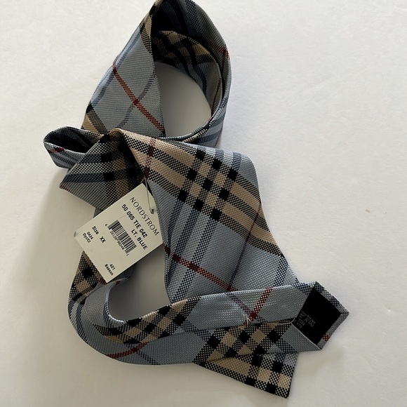 BURBERRY || Authentic Men’s Silk Light Blue & Tan Tartan Tie. Sz. OS - Picture 7 of 12